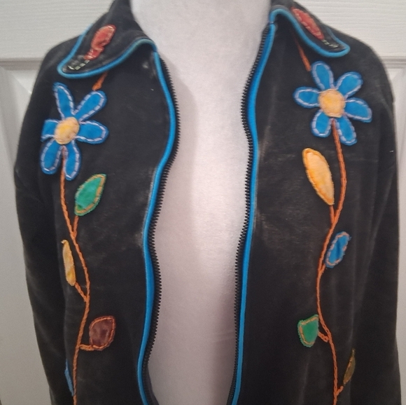 Embroidered Dark Grey Jacket With Embroideredl Floral Design - Picture 9 of 11